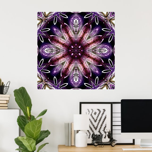 Violett och Magenta Kosmisk Blomma Kalejdoskop Poster (Hemmakontoret)