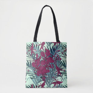 Violett och marinblå tropisk blomstertasche tygkasse