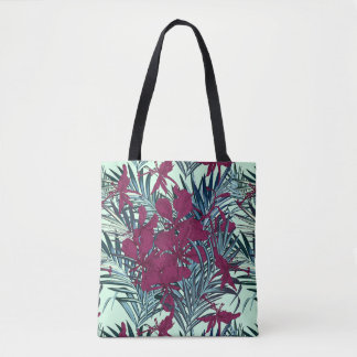 Violett och marinblå tropisk blomstertasche tygkasse
