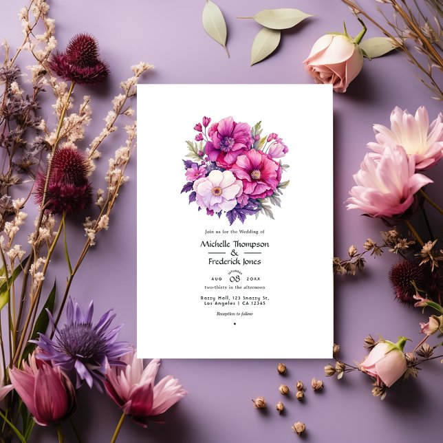 Violett och rosa blombröllop inbjudningar (Skapare uppladdad)