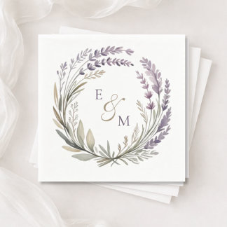 Violett och salvia blomsterkrans bröllopsservett pappersservett