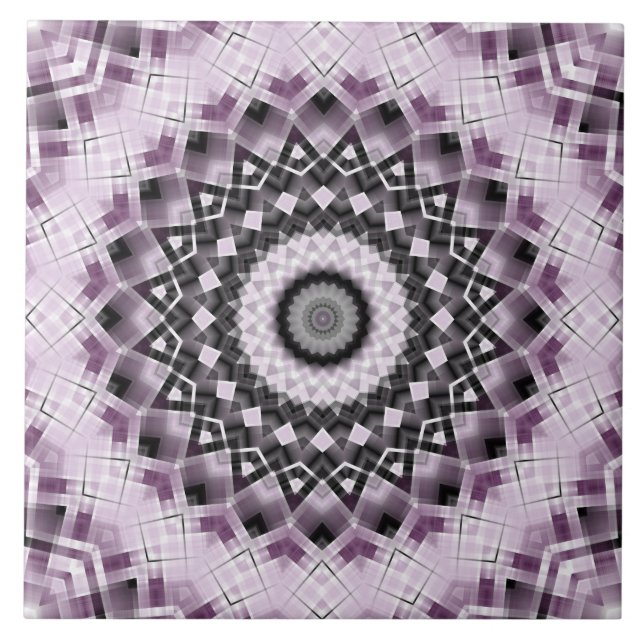 Violett och svart geometrisk mandalamönsterdesign kakelplatta (Framsidan)