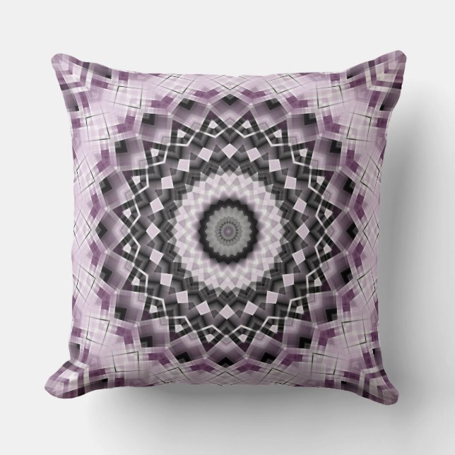 Violett och svart geometrisk mandalamönsterdesign kudde (Framsida)