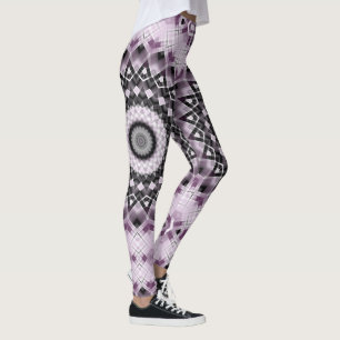 Violett och svart geometrisk mandalamönsterdesign leggings