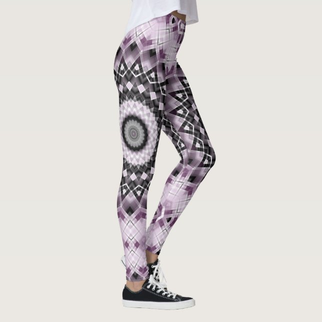 Violett och svart geometrisk mandalamönsterdesign leggings (Höger)