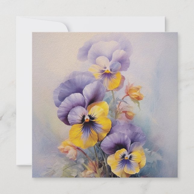 Violett Pansy Tänker på Dig Akvarell Stil Kort (Framsida)