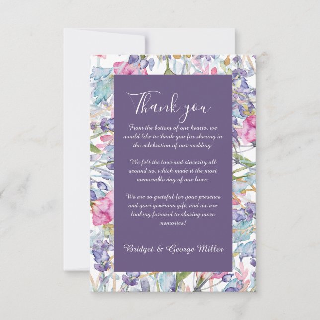 violett pastellgrönt bröllop tack kort (Framsida)