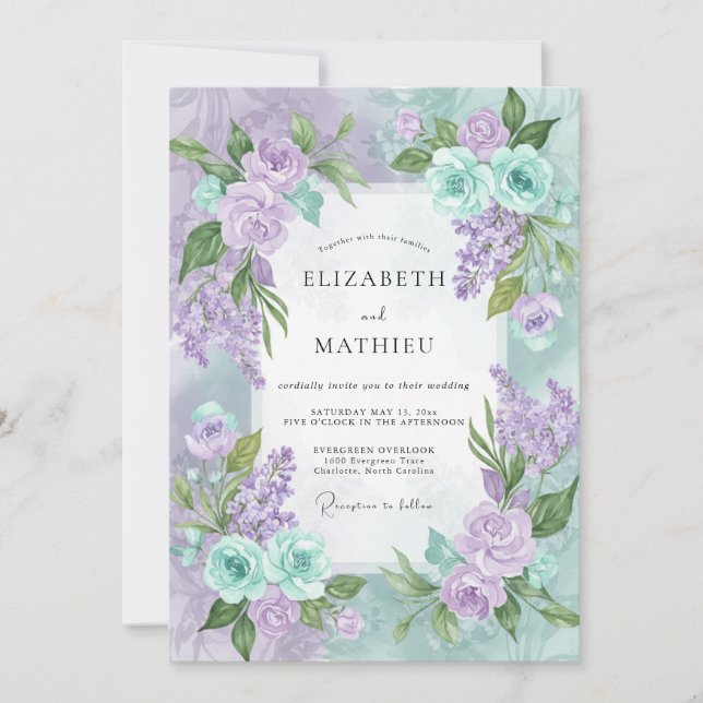 Violett Periwinkle Bouquet Eukalyptus Bröllop Inbjudningar (Framsida)