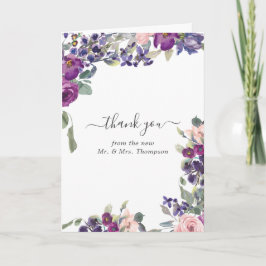 Violett, plommon och rosafärgad blomsterbröllopsfo tack kort