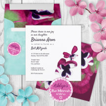 Violett, Plum Purpur Penséer Bat Mitzvah-inbjudan