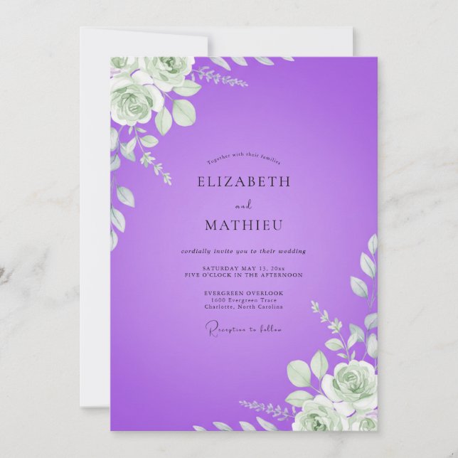 Violett Ranunculus-Eukalyptus-Hochzeit Inbjudningar (Framsida)