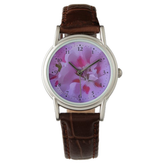 Violett Rosa Abstrakt Hibiskusblomma Armbandsur (Framsida)