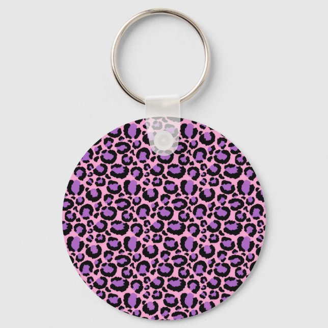 Violett Rosa Gepard Leopard Mönster Djurälskare Nyckelring (Framsida)