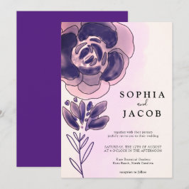 Violett Rosa Guld Vattenfärg Blommig Bröllop Inbjudningar