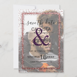 Violett Rosa Guldströdd Konfettifoto Bröllop Spara Datumet