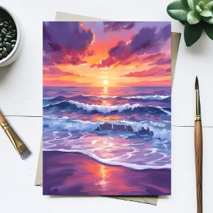 Violett tidvåg   Lila solnedgång Oceanens vågor må Vykort