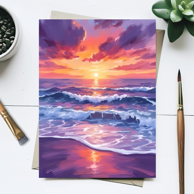 Violett tidvåg | Lila solnedgång Oceanens vågor må Vykort (Skapare uppladdad)