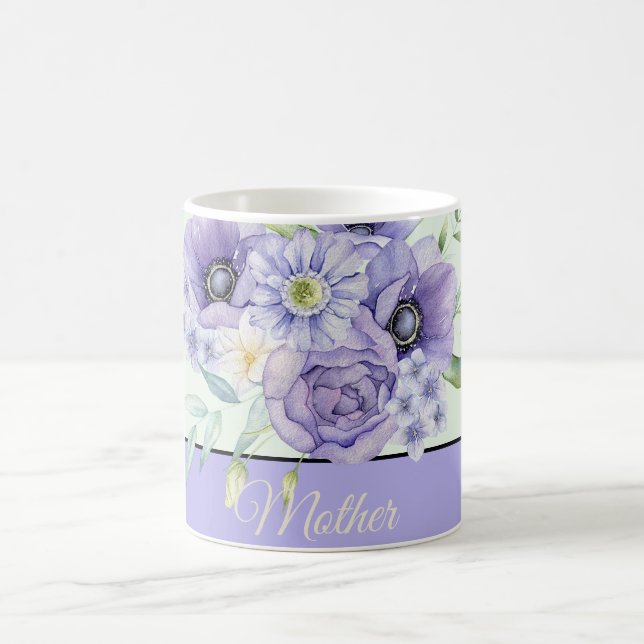 Violett vattenfärg blommig anpassningsbar  kaffemugg (Center)