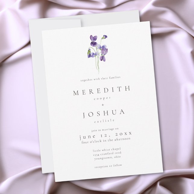 Violett Vattenfärg Minimalistisk Elegant Bröllop Inbjudningar (Violets Watercolor Minimalist Elegant Wedding Invitation)