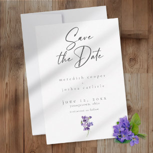 Violett Vattenfärg Minimalistisk Elegant Bröllop Spara Datumet