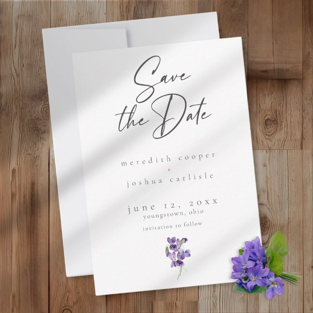 Violett Vattenfärg Minimalistisk Elegant Bröllop Spara Datumet (Violet Watercolor Minimalist Elegant Wedding Save The Date)