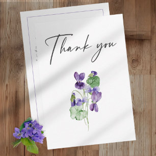 Violett Vattenfärg Minimalistisk Elegant Bröllop Tack Kort