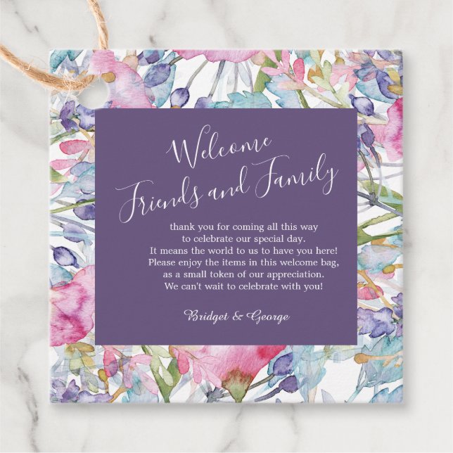 violett vattenfärgsbläckfisk gåvor etiketter (Framsida)