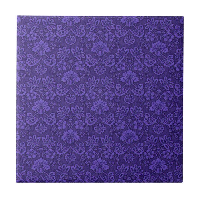 Violett Vintage Damask-mönster Kakelplatta (Framsidan)