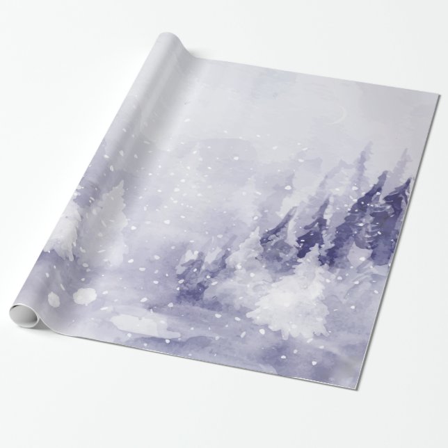 Violett vinterlandskap snö presentpapper (Utrullad)