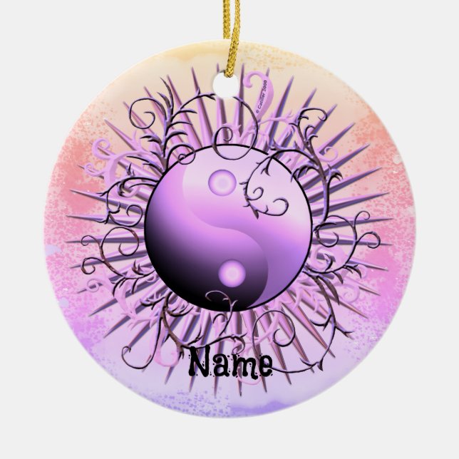 Violett Virvlande Yin Yang  Julgransprydnad Keramik (Framsidan)