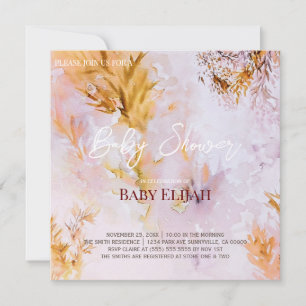 Violetta akvarell höstlöv baby shower inbjudningar