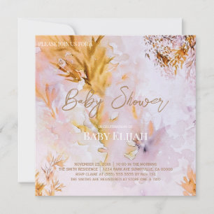 Violetta akvarell höstlöv Baby Shower Inbjudningar