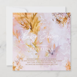 Violetta akvarell höstlöv Baby Shower Inbjudningar