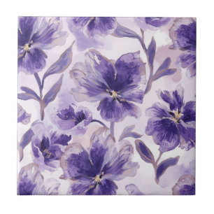 Violetta blommar akvarell lila blommor målade kakelplatta