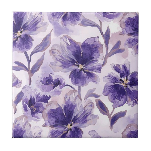 Violetta blommar akvarell lila blommor målade kakelplatta (Framsidan)