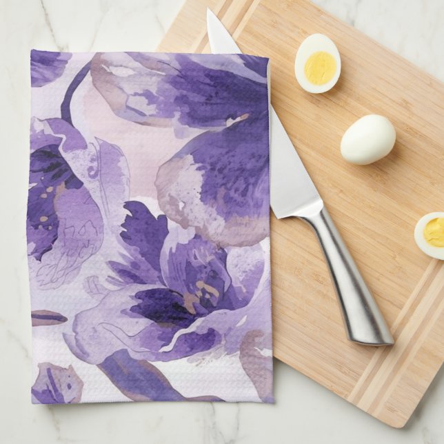 Violetta blommar akvarell lila blommor målade kökshandduk (Vikt i Fjärdedel)