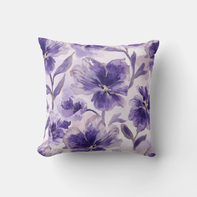 Violetta blommar akvarell lila blommor målade kudde (Framsida)