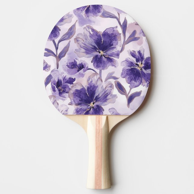 Violetta blommar akvarell lila blommor målade pingisracket (Framsidan)