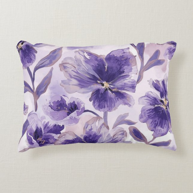 Violetta blommar akvarell lila blommor målade prydnadskudde (Framsidan)