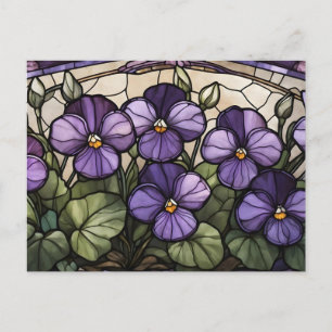 Violetta blommor i glasmålning vykort