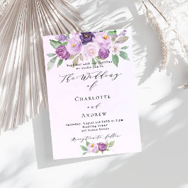 Violetta blommor ro greenery lyxury bröllop inbjudningar