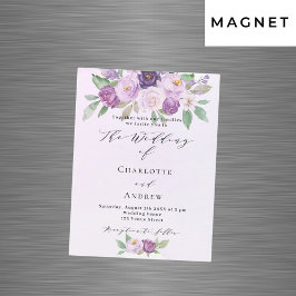 Violetta blommor ro greenery lyxury bröllop magnetisk inbjudningskort