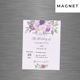 Violetta blommor ro greenery lyxury bröllop magnetisk inbjudningskort