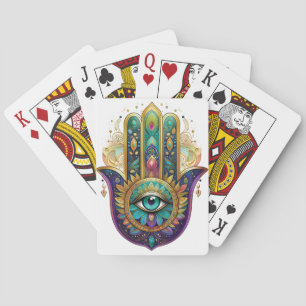 Violetta Gröna Guld Kronblad Hamsa Turkos Tredje Ö Casinokort