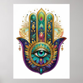Violetta Gröna Guld Kronblad Hamsa Turkos Tredje Ö Poster