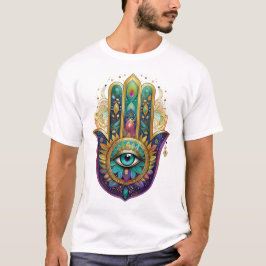 Violetta Gröna Guld Kronblad Hamsa Turkos Tredje Ö T Shirt