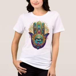 Violetta Gröna Guld Kronblad Hamsa Turkos Tredje Ö T Shirt
