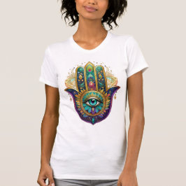 Violetta Gröna Guld Kronblad Hamsa Turkos Tredje Ö T Shirt