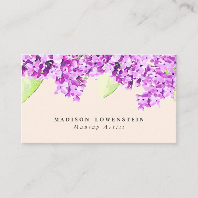 Violetta lilablommor för vattenfärg visitkort (Framsida)