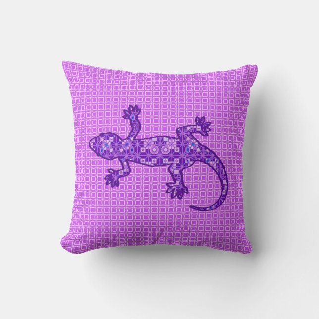 Violetta och amethyst lilor för stam- batikGecko - Kudde (Framsida)
